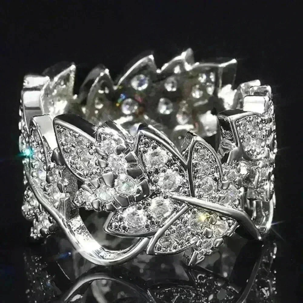 🍁925 Silver Plated Beautiful Silver Bague Leaf Women Ring, GPMB1433